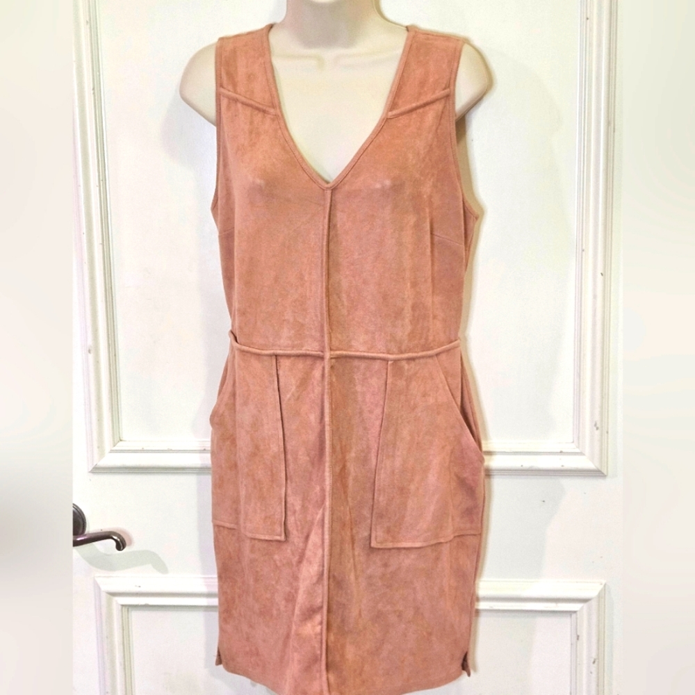 Sienna Sky Blush Pink Faux Suede Sleeveless Mini Dress, Large